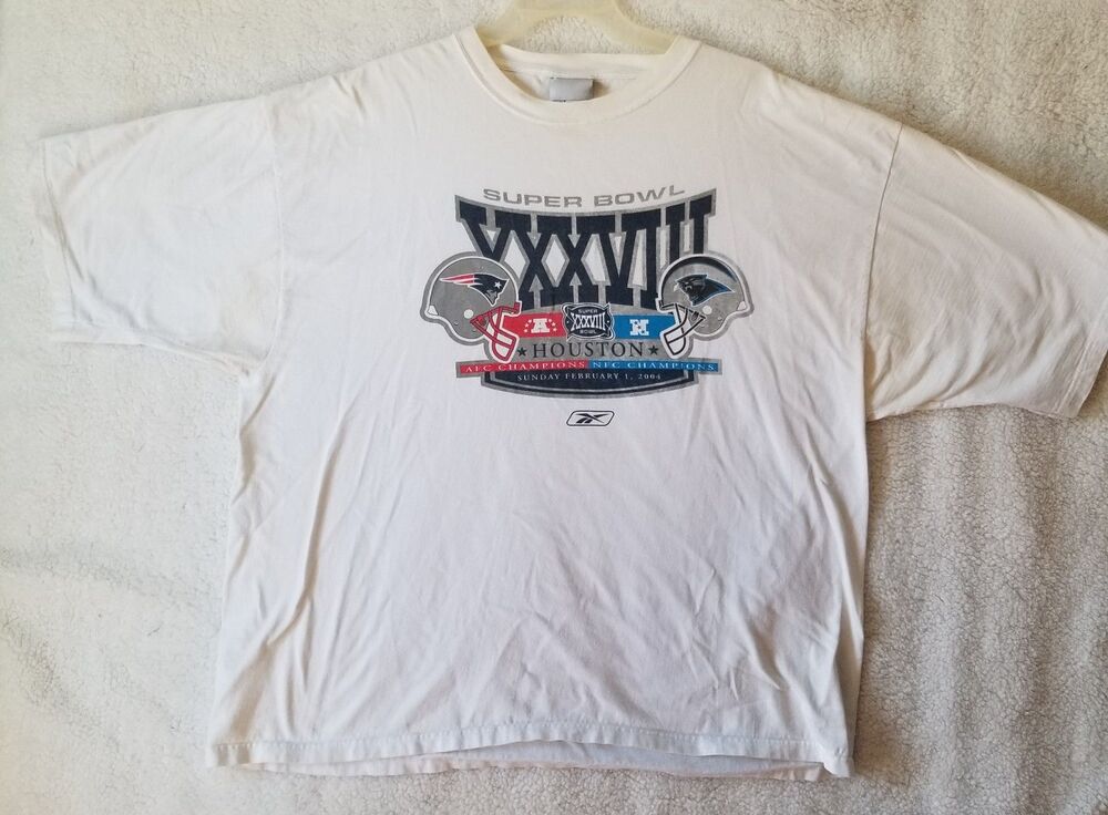 Super Bowl XXXVIII T‑Shirt 2004 Reebok Patriots Panthers 2XL Vintage
